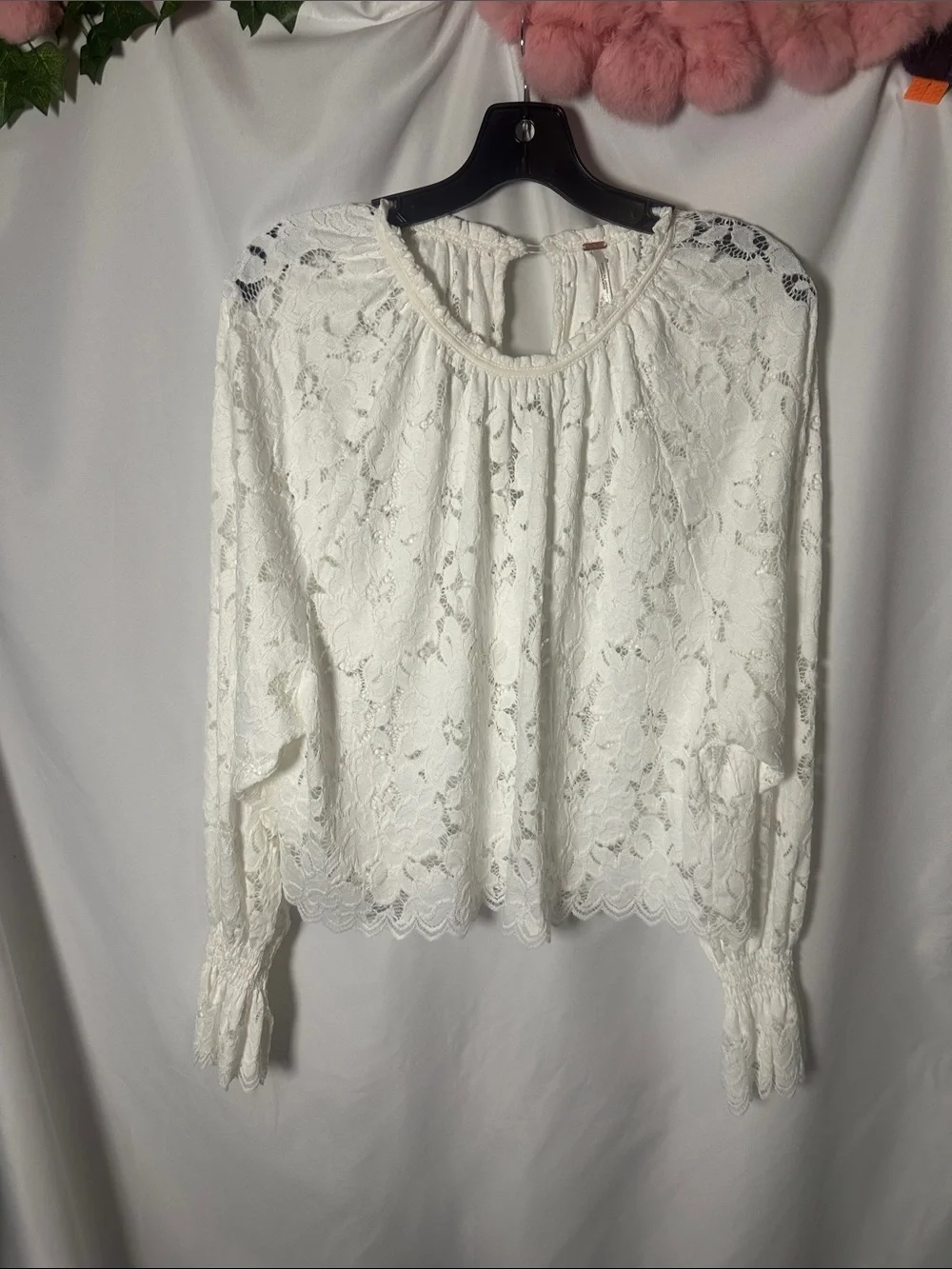 Free people Delicate White Lace Long-Sleeve Women's Top